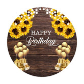 Lofaris Sunflower And Wooden Round Happy Birthday Backdrop